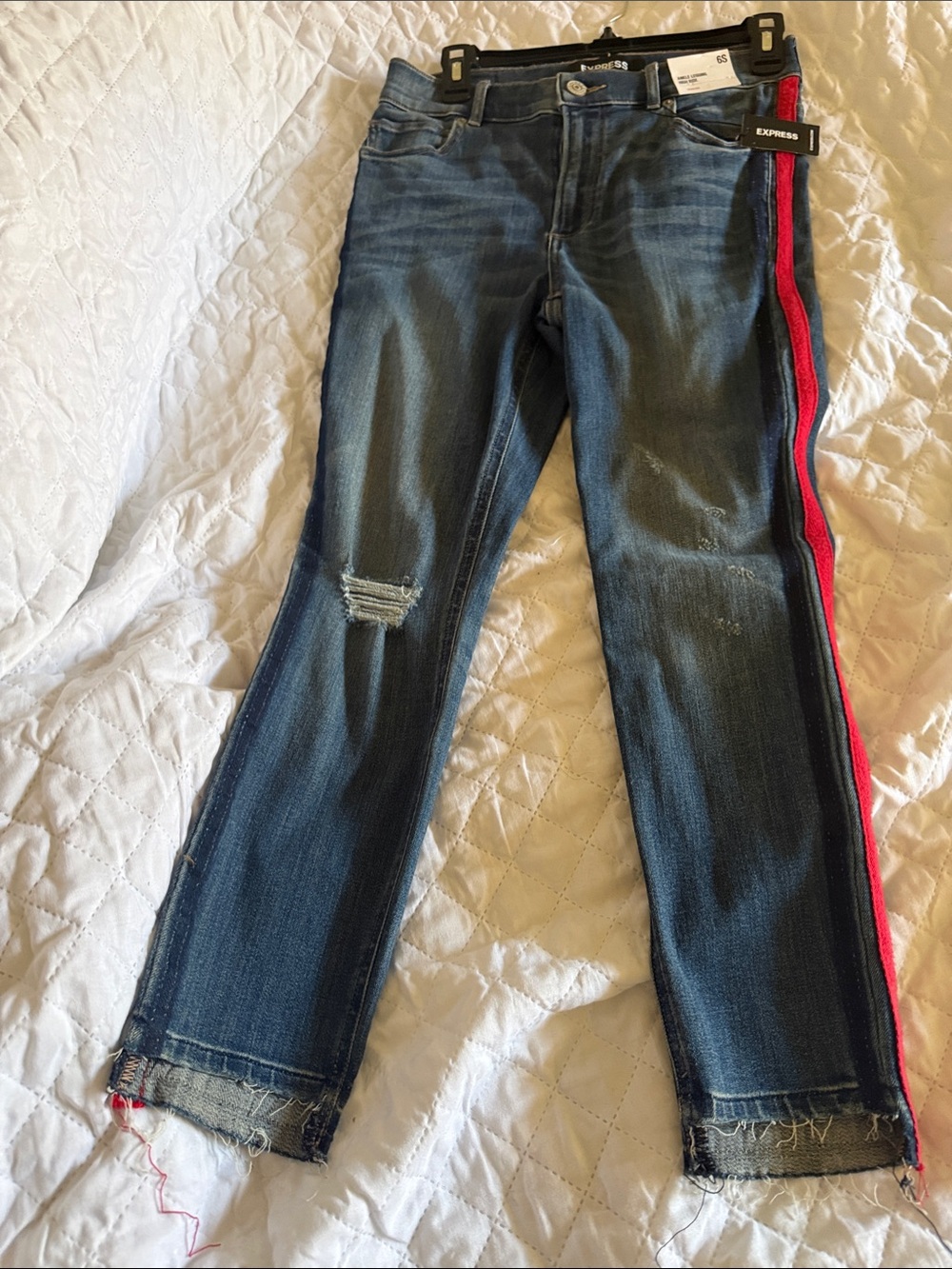 Express Dark Blue Jeans with Red Side Stripes